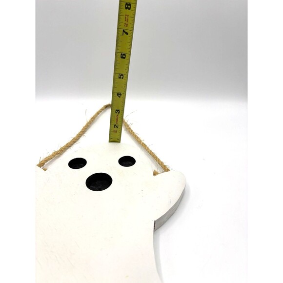 Handcrafted White Hanging Wood Halloween Ghost 11" X 8.75" X .75" - Picture 5 of 7